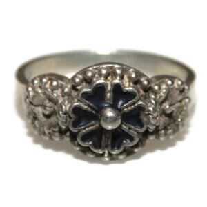 925 Vintage Estate Sterling Silver Ring Antique Ethnic Flowers Size 7.5 Jewelry